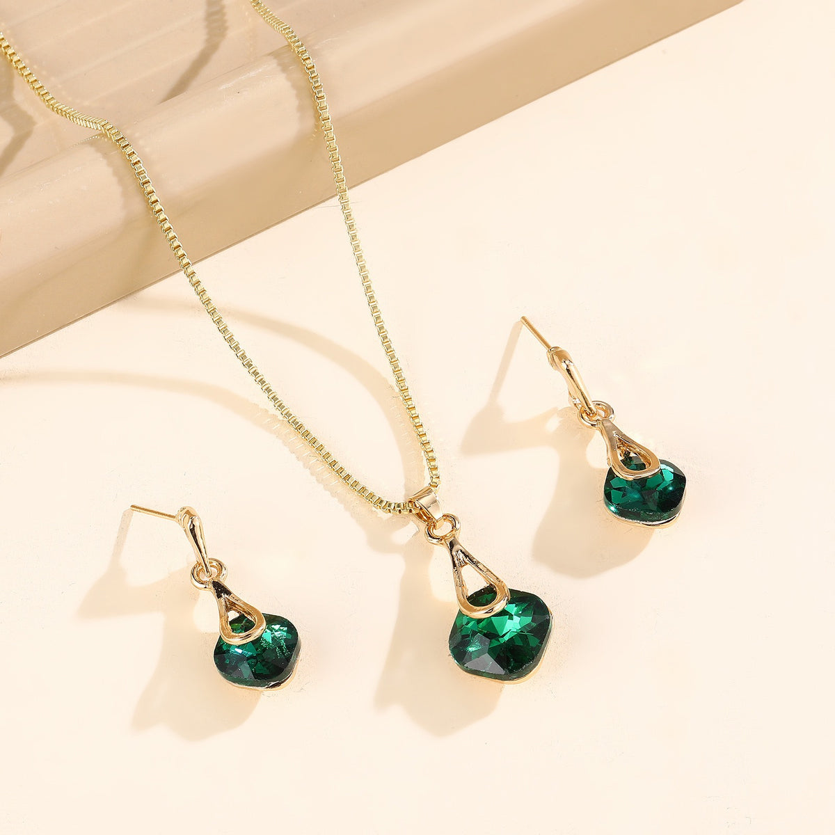 Water Drop Necklace Earrings 18k Plated Gold Crystal Jewelry Sets