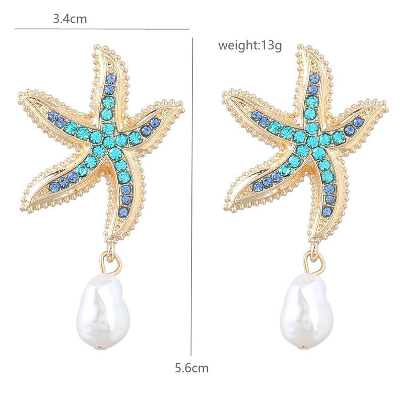 Starfish Ear Studs with Pearl Drop