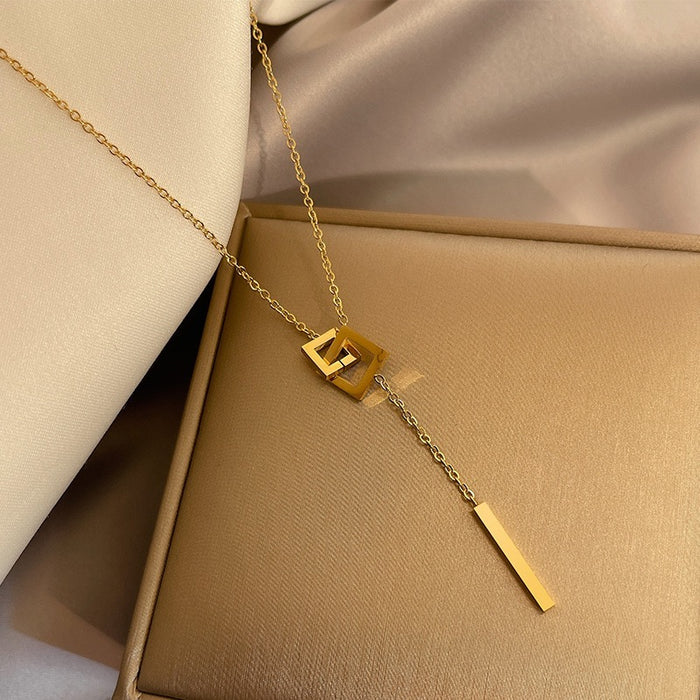 Lumière stainless steel geometric Y drop pendant necklace in gold and silver