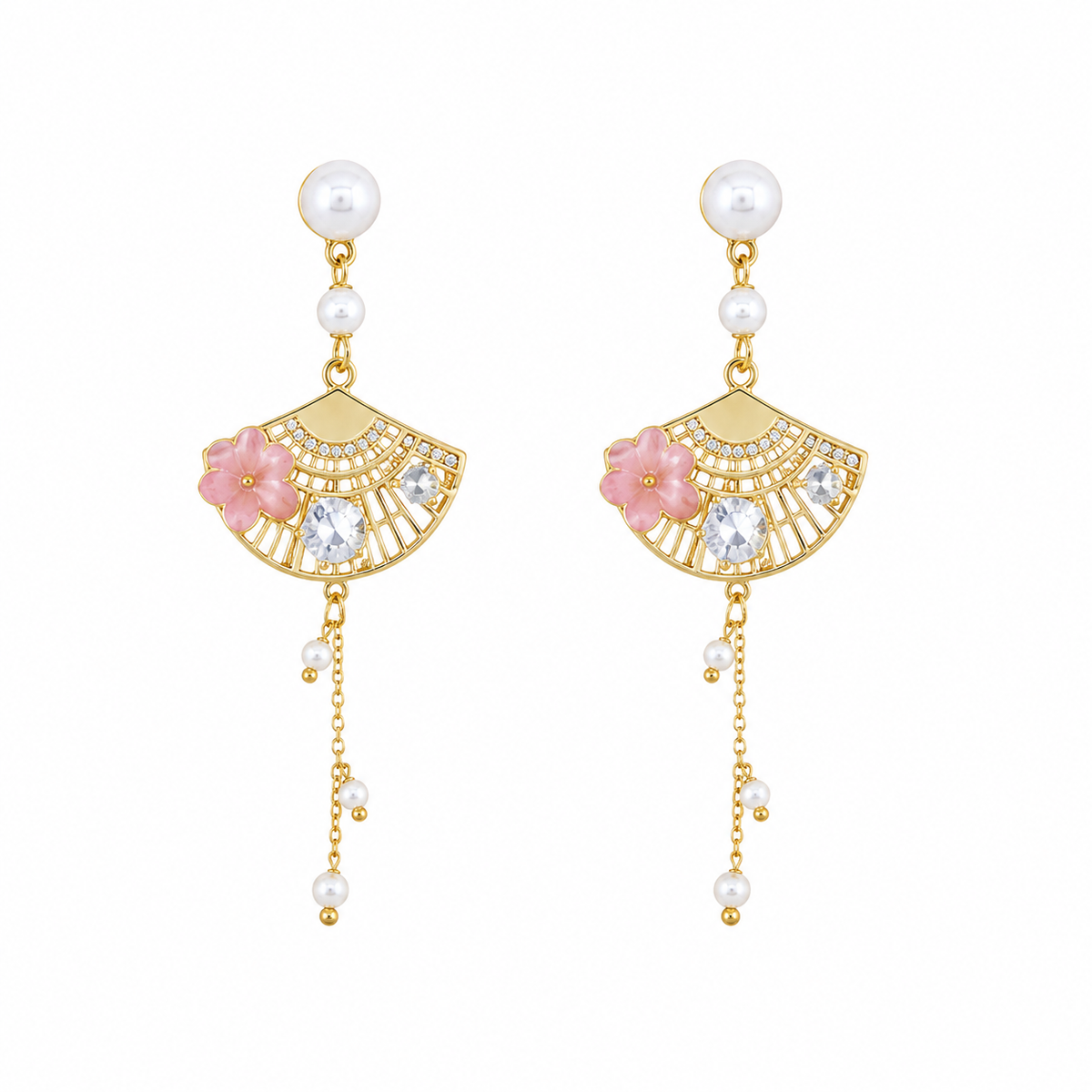 18k Gold Plated Trendy Rhinestone Pearl Dangle