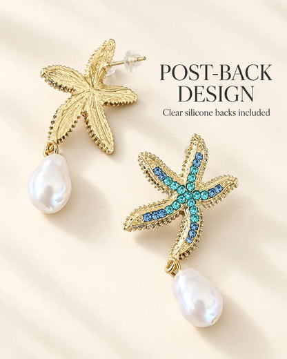 Post-back design graphic of the gold starfish pearl-look earrings