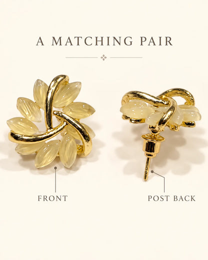 A Matching Pair graphic showing front and post back of the gold opal flower studs