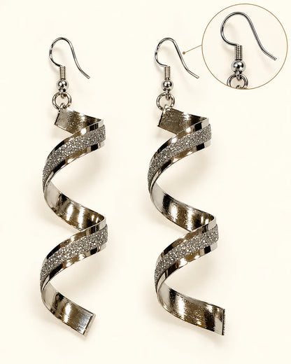 Detail graphic of the silver spiral earrings with a fish-hook ear wire close-up