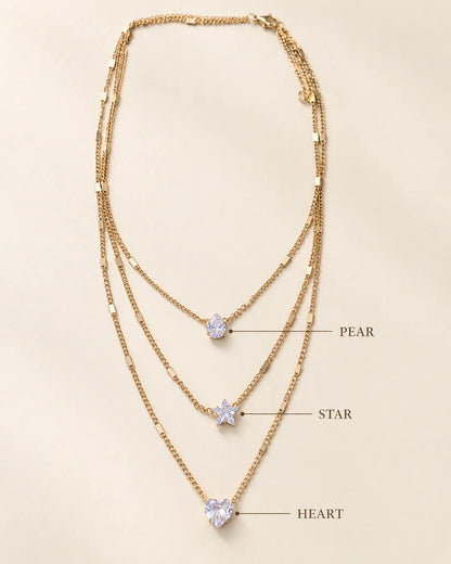 Annotated detail graphic of the pear, star and heart crystals in gold