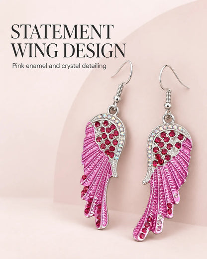 Statement wing design graphic of the pink enamel and crystal earrings