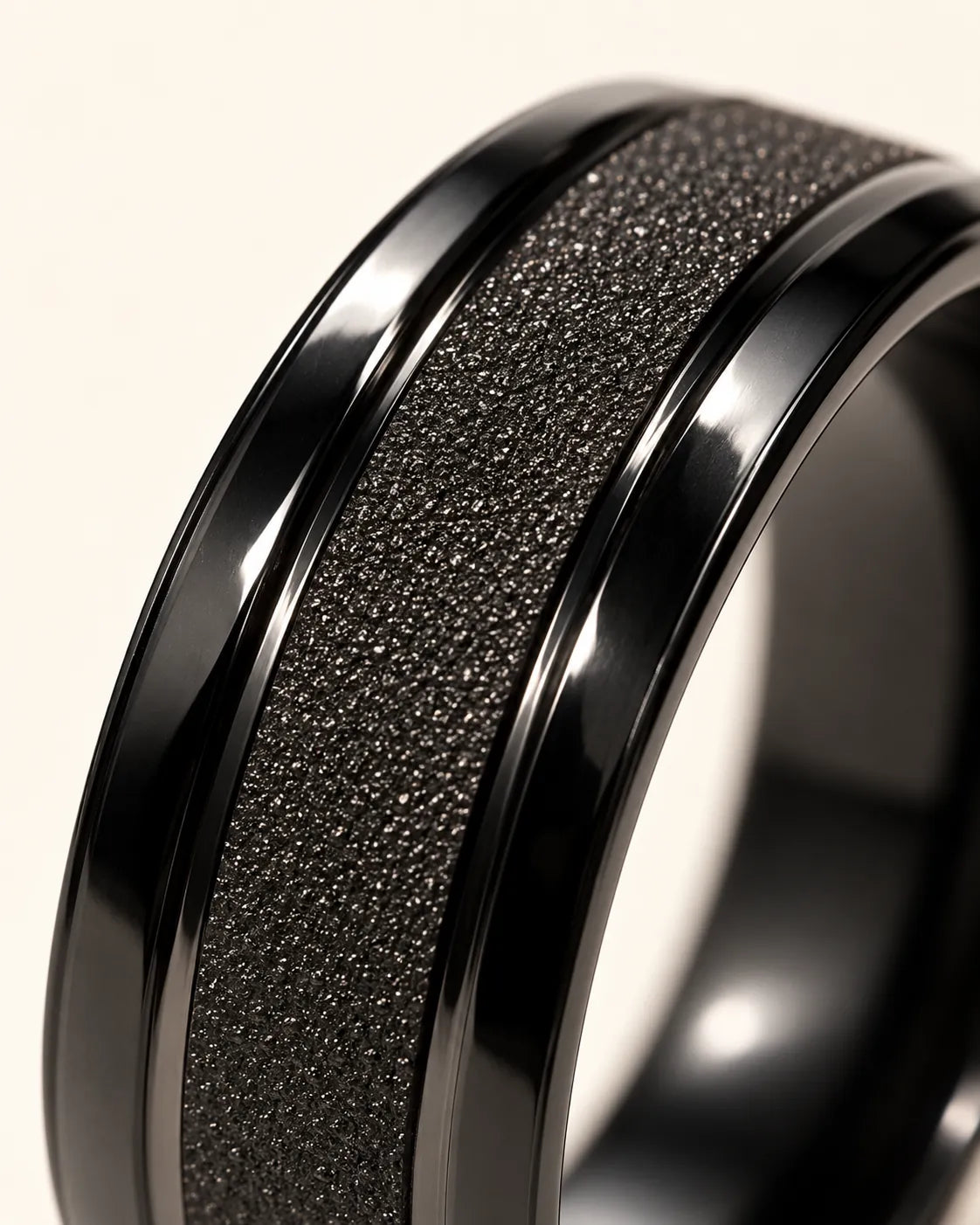 Close-up of the grainy matte channel and glossy black rims