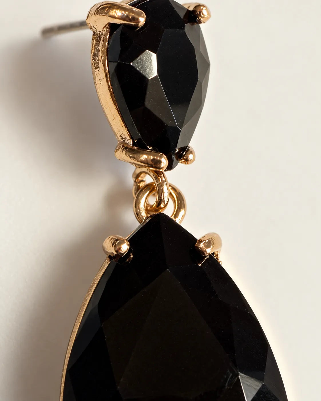 Close-up of the faceted black crystals and gold-tone claws