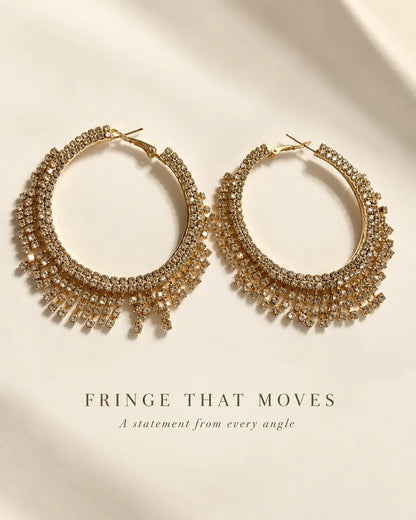 Fringe that moves graphic of the gold multi-layer crystal hoop earrings