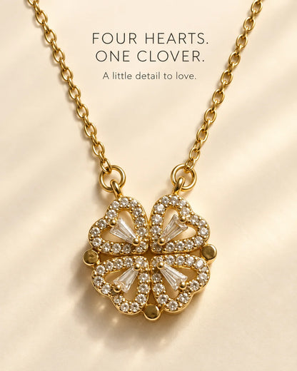 Four hearts, one clover: Amora gold four-heart clover necklace feature card