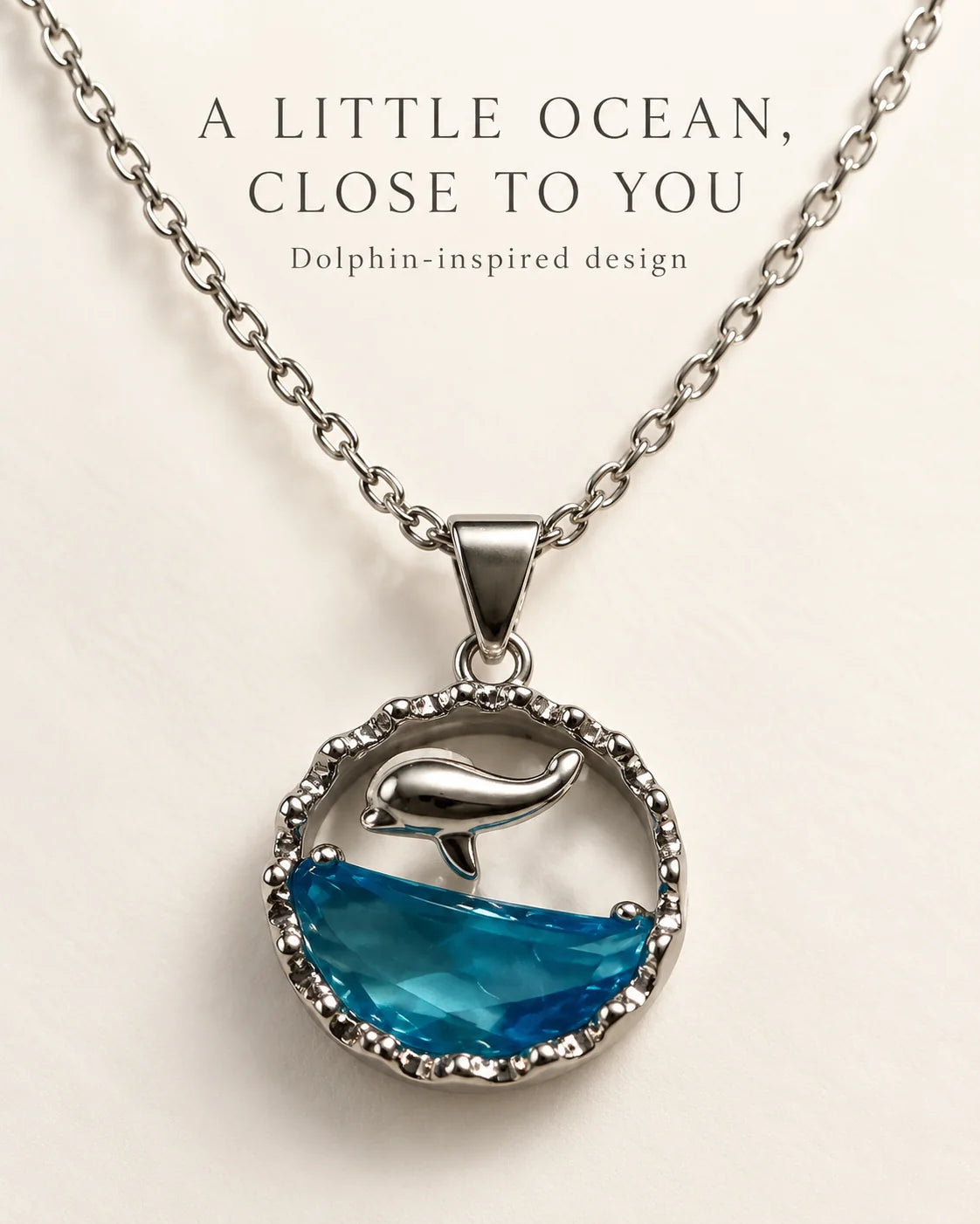 A little ocean, close to you: Delphine dolphin pendant necklace feature card