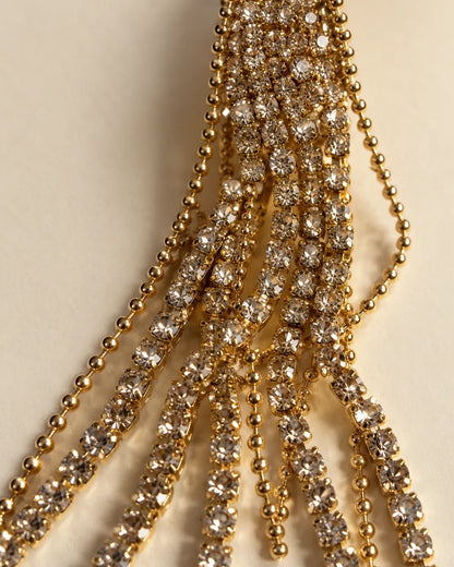 Close-up of the fine rhinestone chains in the graduated fringe