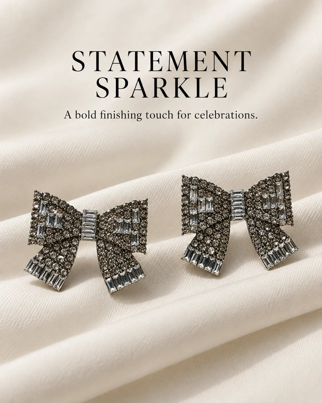 Statement sparkle graphic of the clear rhinestone bow stud earrings