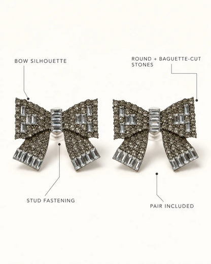 Annotated detail graphic of the bow silhouette and baguette rhinestones