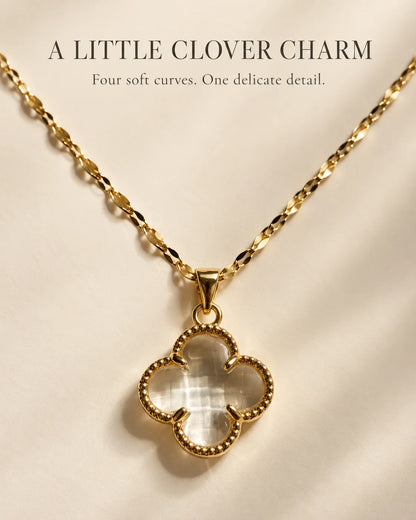 A little clover charm: Fortuna clear clover pendant necklace feature card