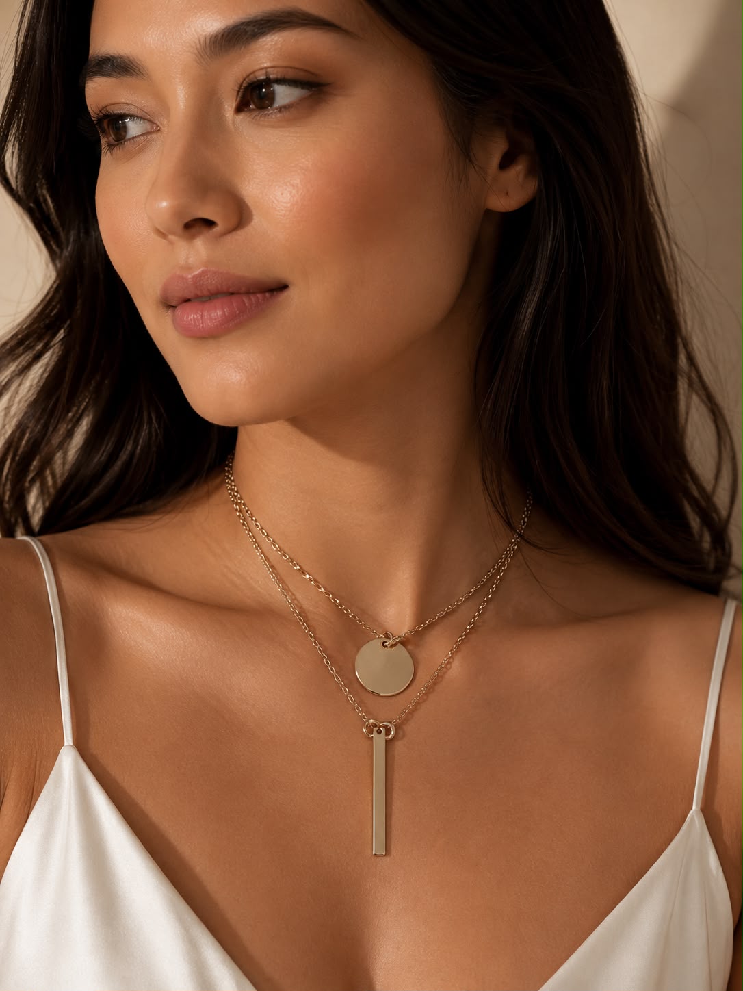 18k Gold Plated Vertical Bar Pendant Necklace