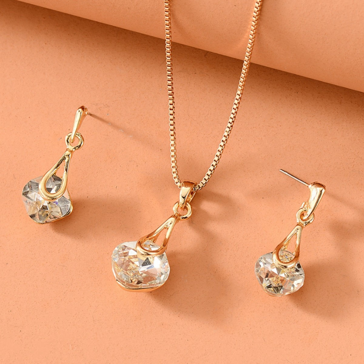 Water Drop Necklace Earrings 18k Plated Gold Crystal Jewelry Sets