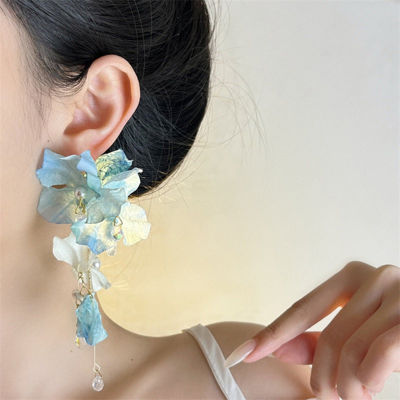 Fabric Flowers Statement Earrings