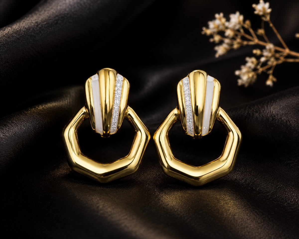18k Gold Geometric Irregular Oil Drip Colorful Stud Earring-Asymmetric