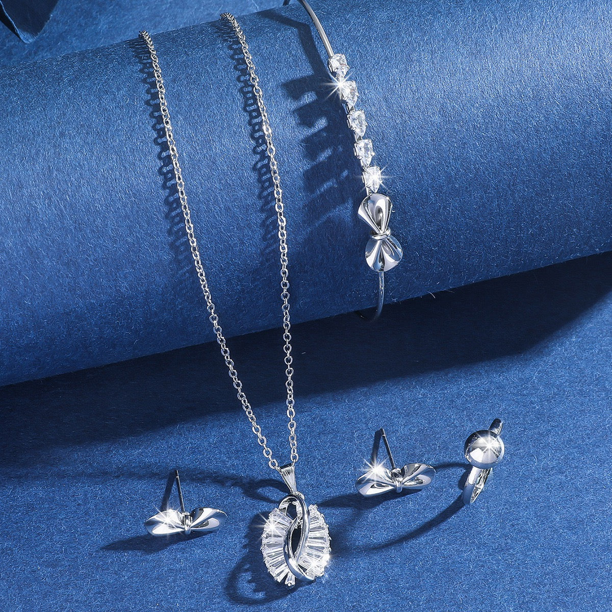 4-Piece Zircon Jewelry Set for Women - Earrings, Bracelet, Necklace & Ring Set
