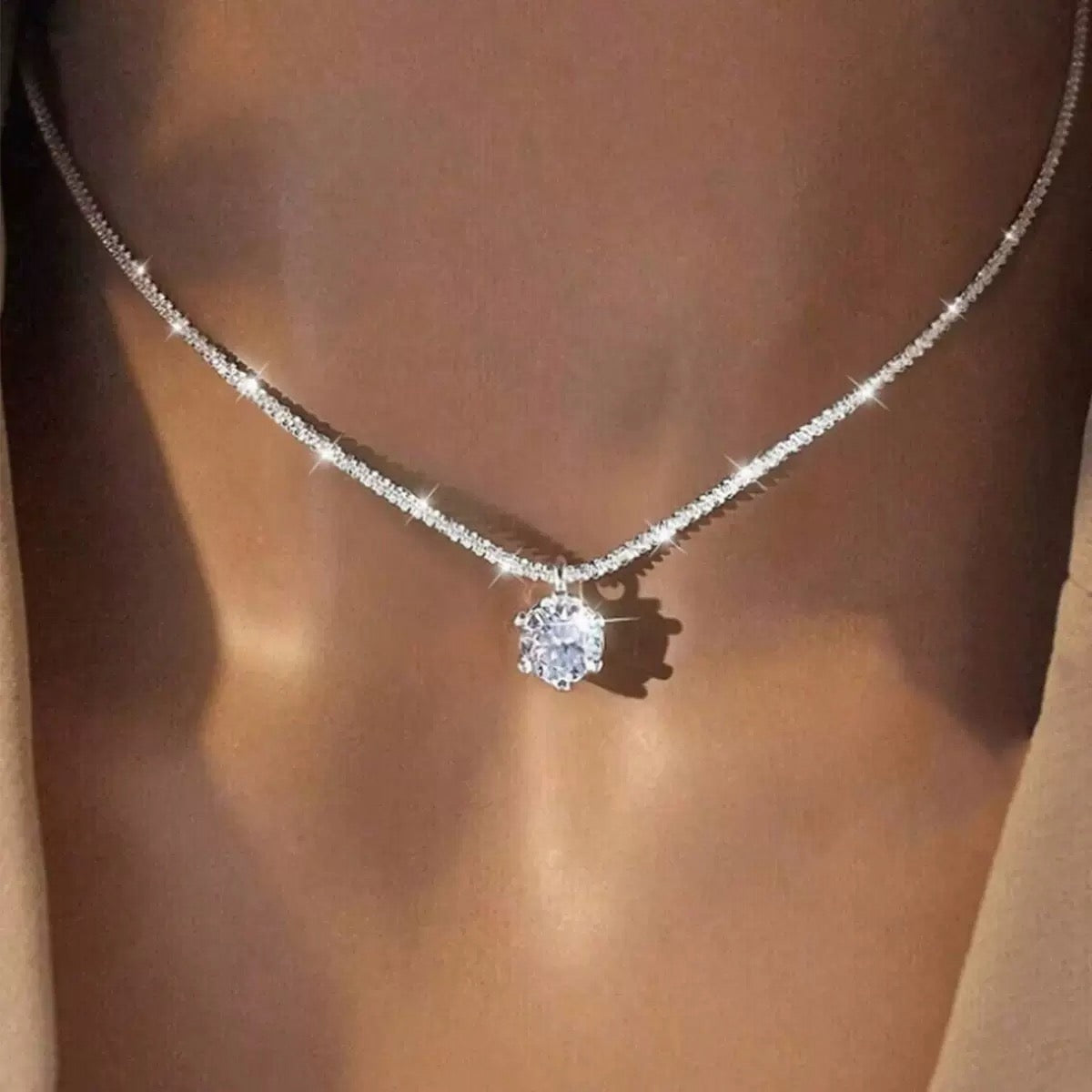 Diamond Pendent Tiny Sparkling Zircon Clavicle Chain Choker Necklace