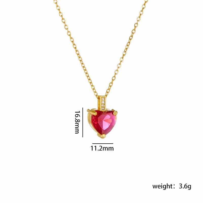 18K Gold Plated Micro Inlaid Zircon Heart Pendant Necklace