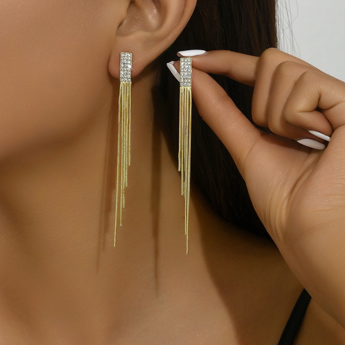 Needle Tassel Diamond Earrings