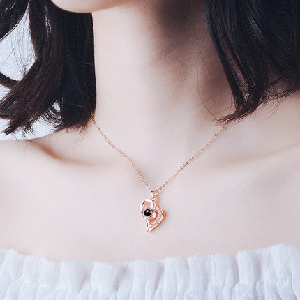 I Love You Crystal Rhinestone Fashion Pendant Projection Heart Necklace