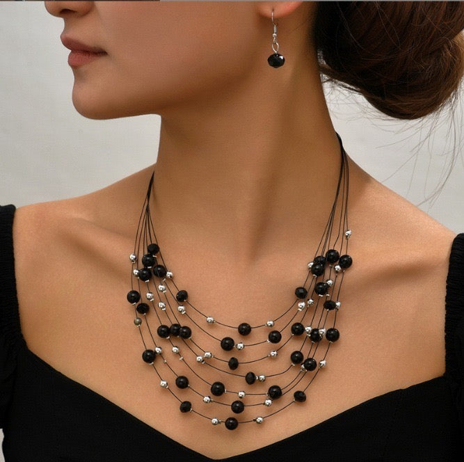 Multi Layered Handmade Coloured Pearl Necklace Earring Set