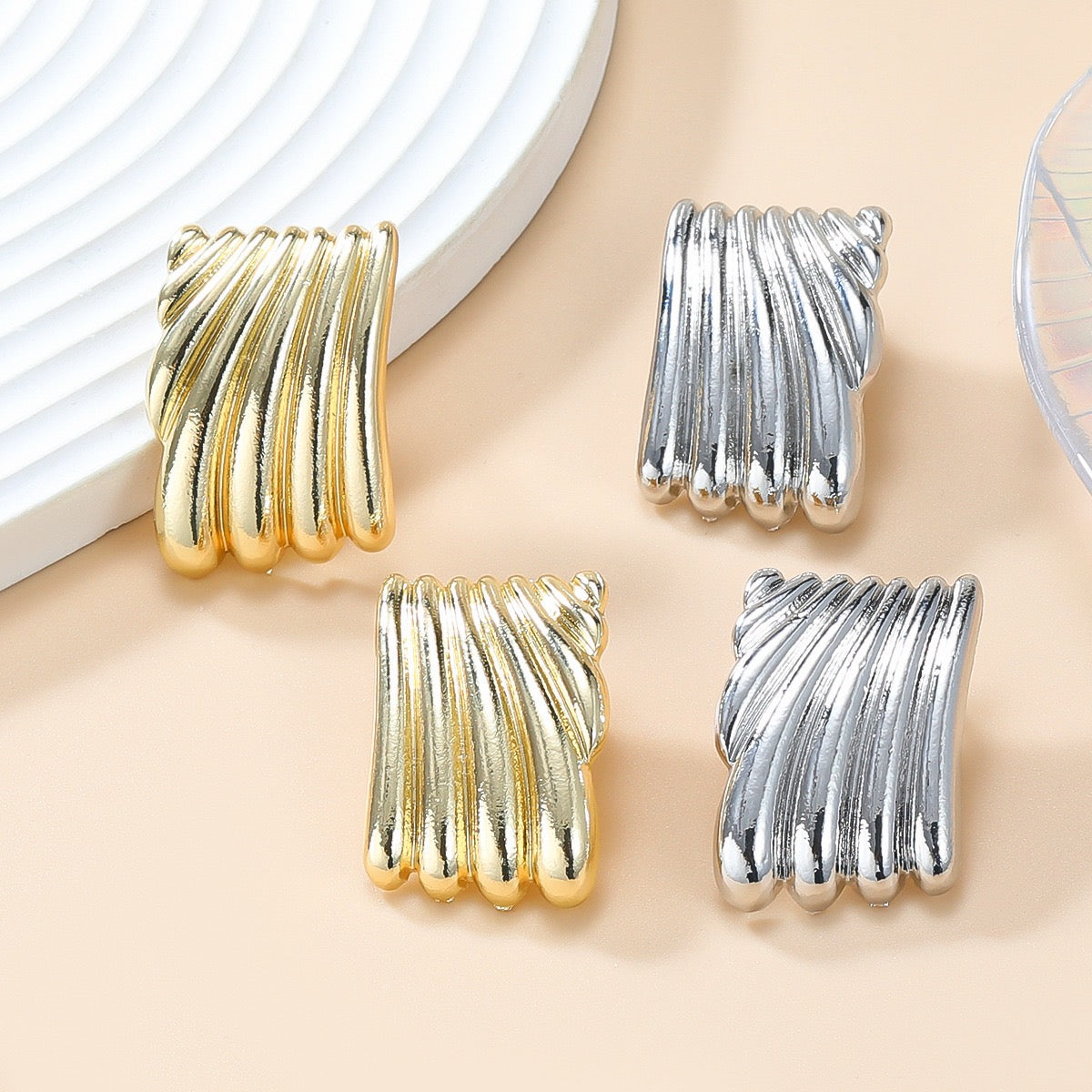 Square Stripped Ear Studs