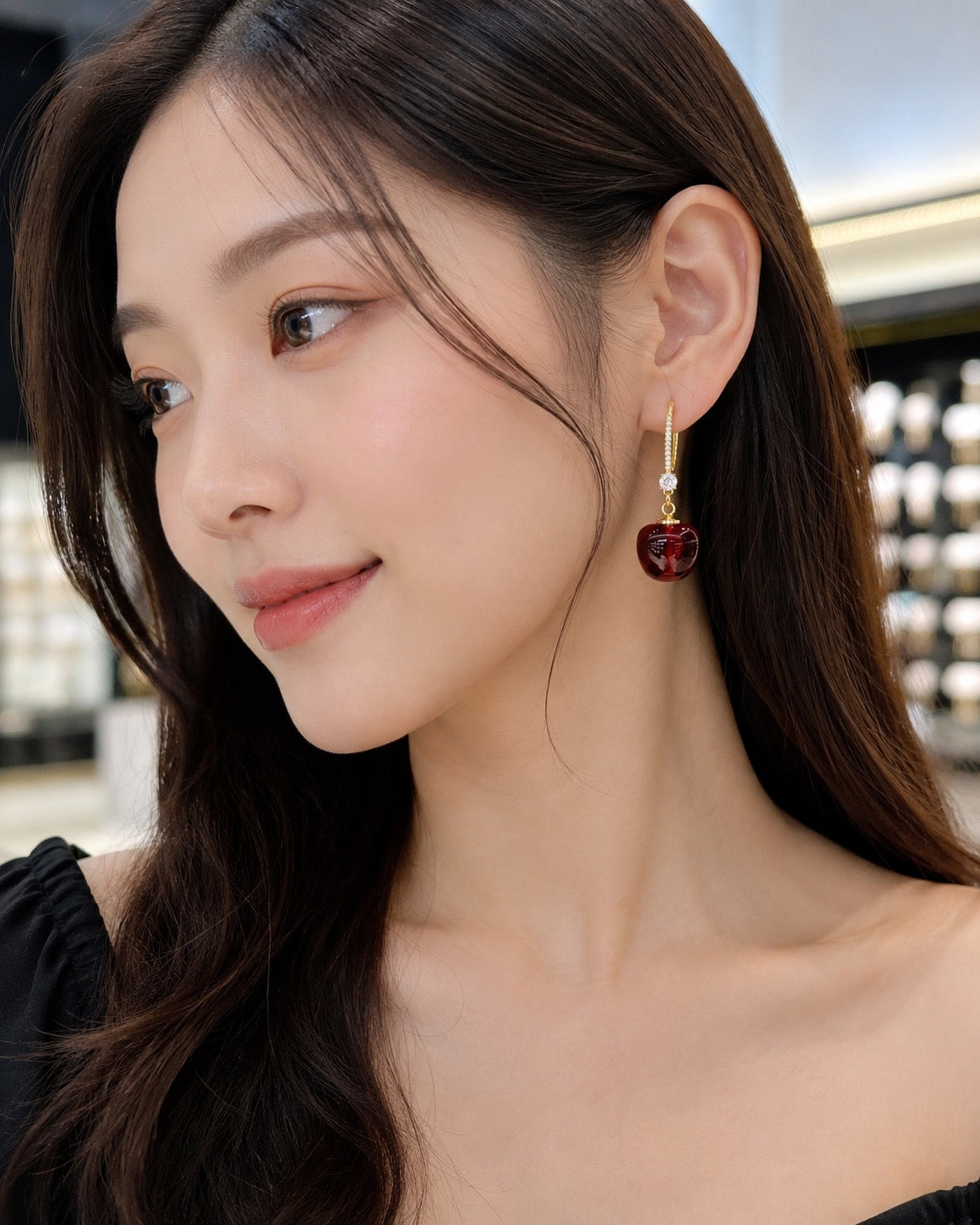 14K Gold Plated Red Cherry Pendant Earrings