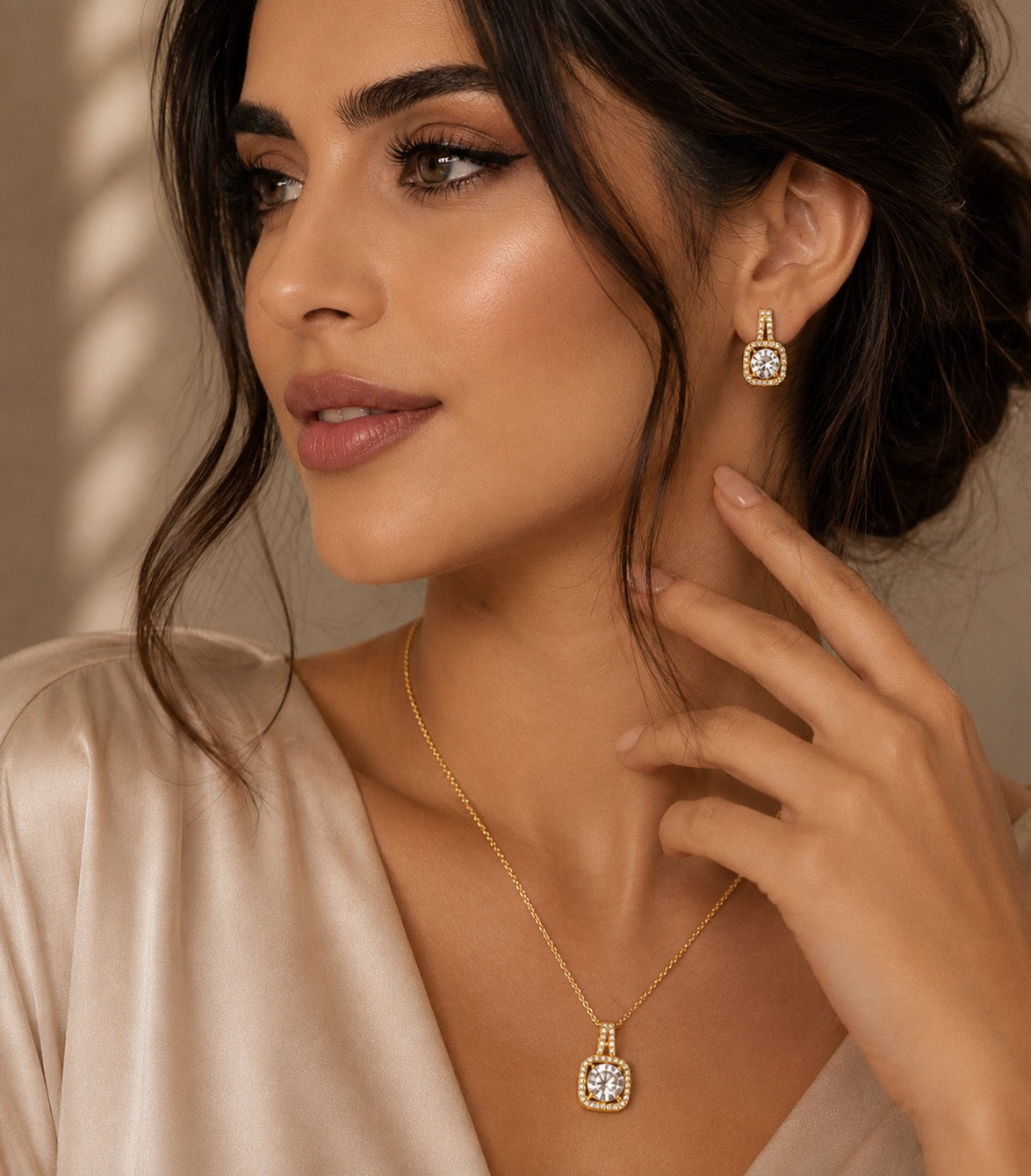 Zircon Crystal Earrings Necklace Set