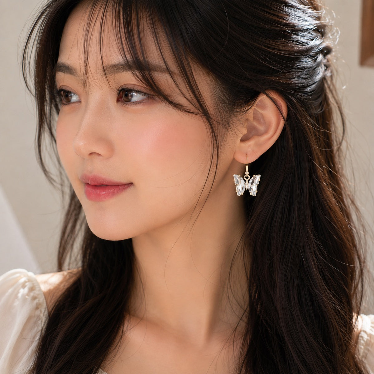 Crystal Zircon Rhinestone Butterfly Drop Earrings