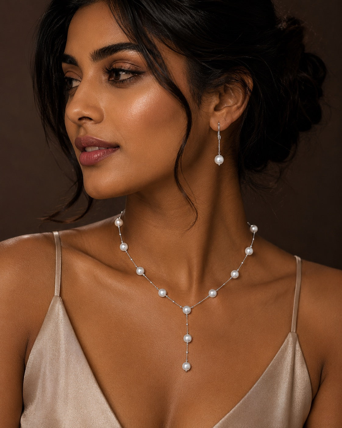 Pearl Multi Layer Elegant Necklace Earrings Set