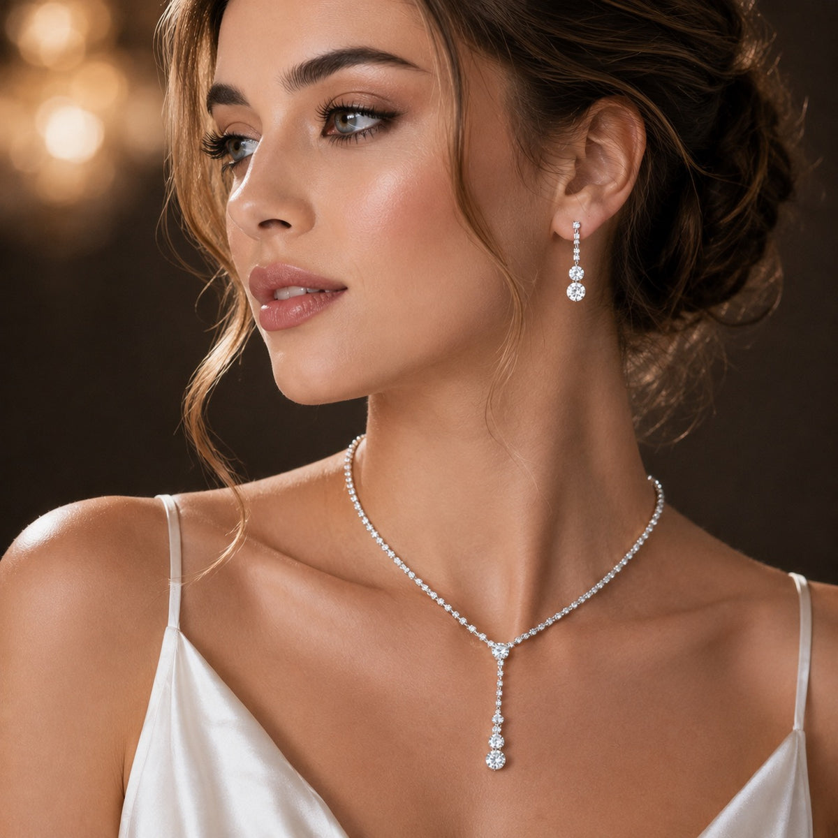 Luxury Zirconia Bridal Necklace Earring Set