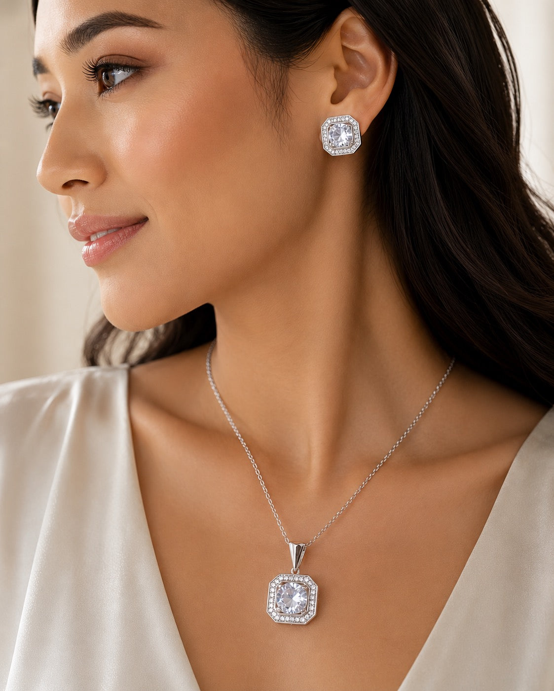 Zircon Crystal Earrings Necklace Set