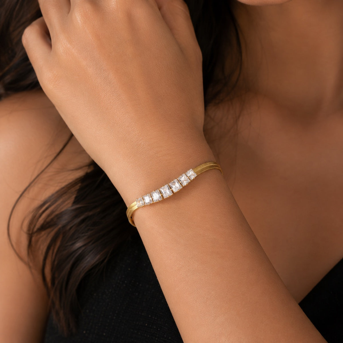 18k Gold Plated Cross Border Square Stone Bracelet