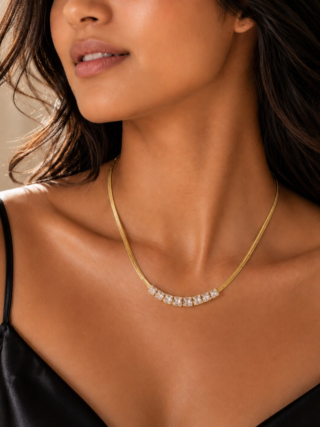 18k Gold Plated Cross Border Square Stone Necklace
