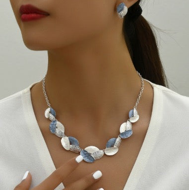 Multi-Color Woven Zinc Alloy Necklace Earrings Set