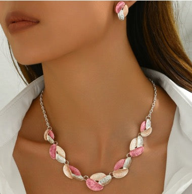 Multi-Color Woven Zinc Alloy Necklace Earrings Set