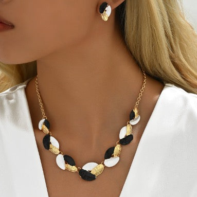 Multi-Color Woven Zinc Alloy Necklace Earrings Set