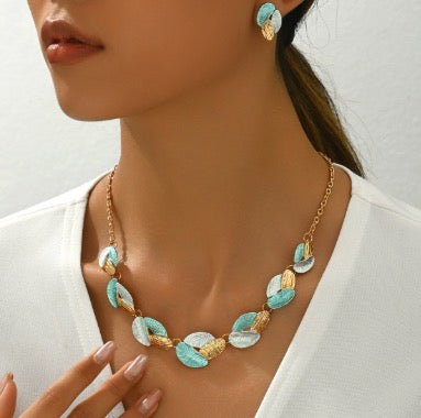 Multi-Color Woven Zinc Alloy Necklace Earrings Set