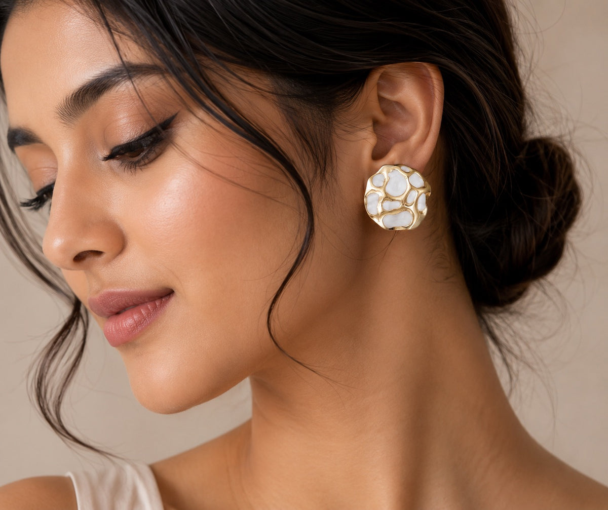 18k Gold Geometric Irregular Oil Drip Colorful Stud Earring-Asymmetric