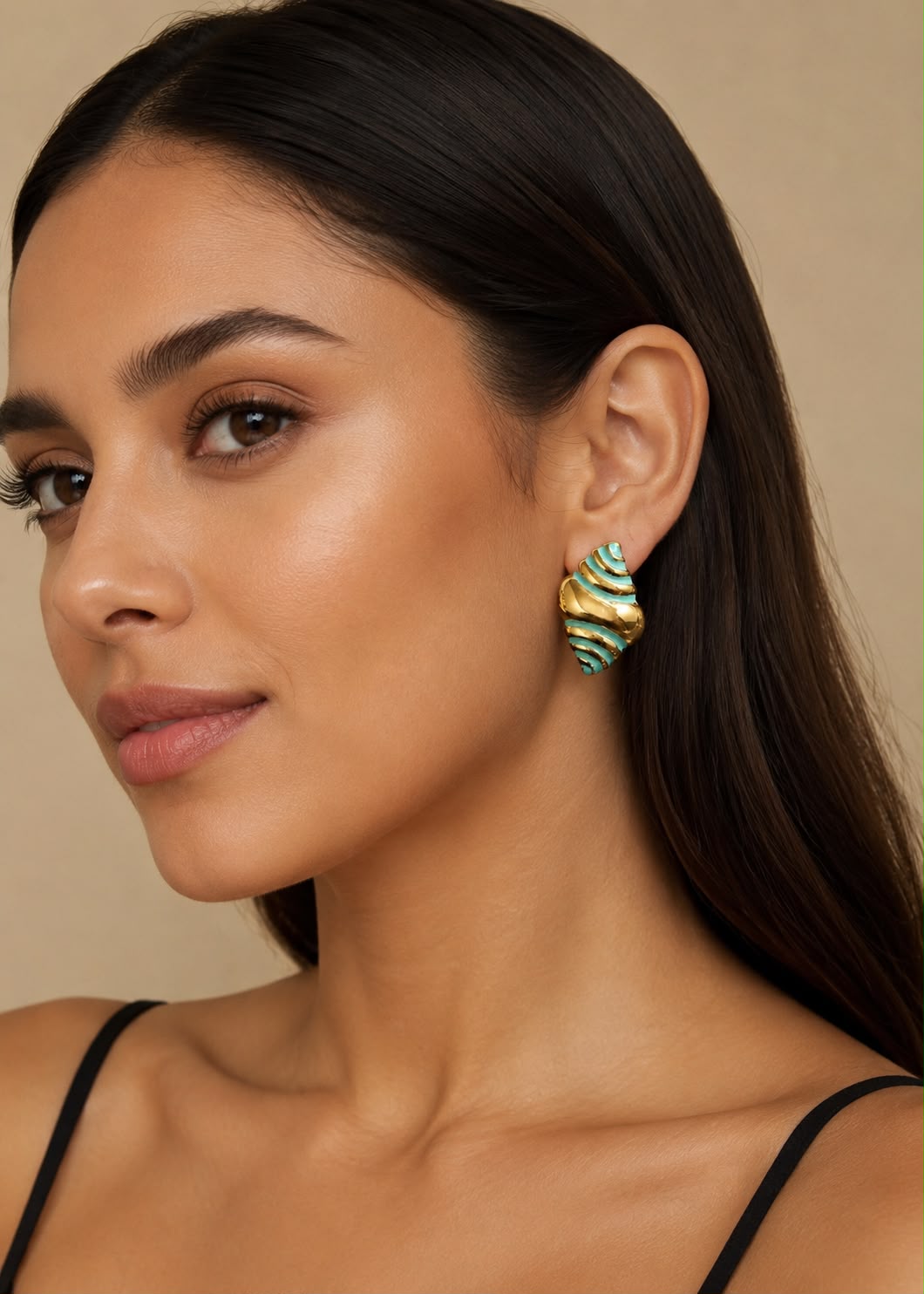 18k Gold Geometric Irregular Oil Drip Colorful Stud Earring-Sea Life Motif
