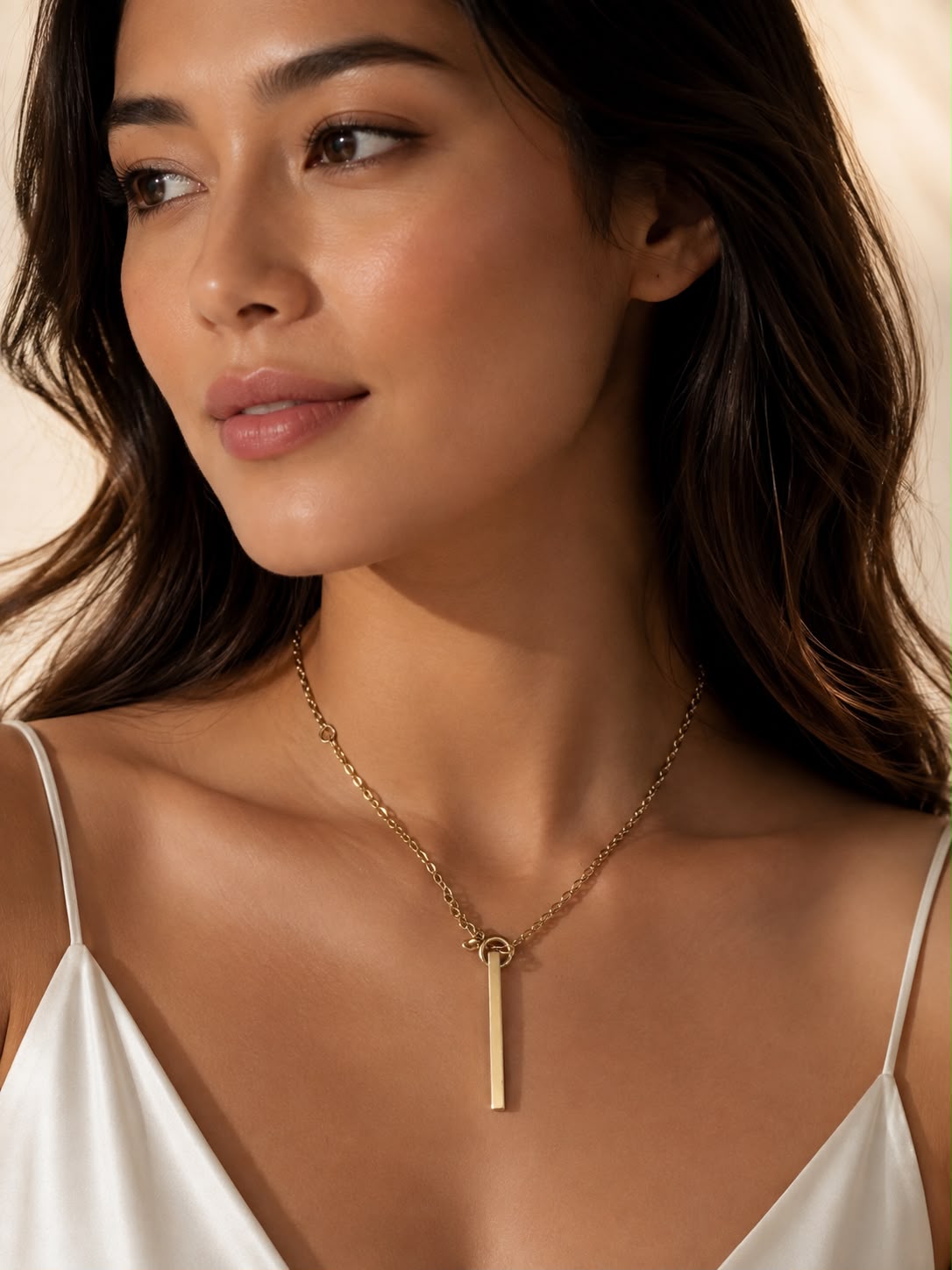 18k Gold Plated Vertical Bar Pendant Necklace