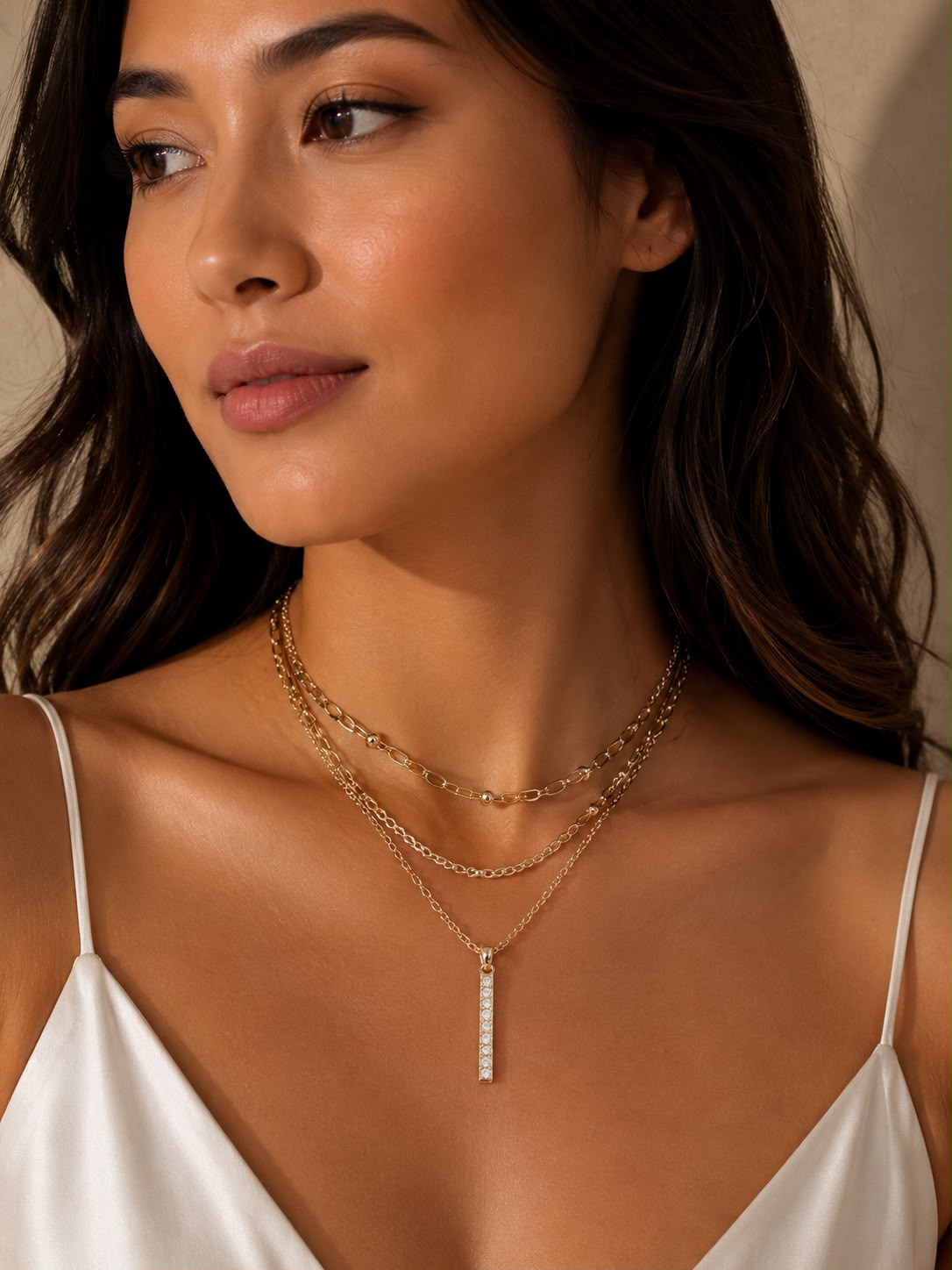 18k Gold Plated Vertical Bar Pendant Necklace