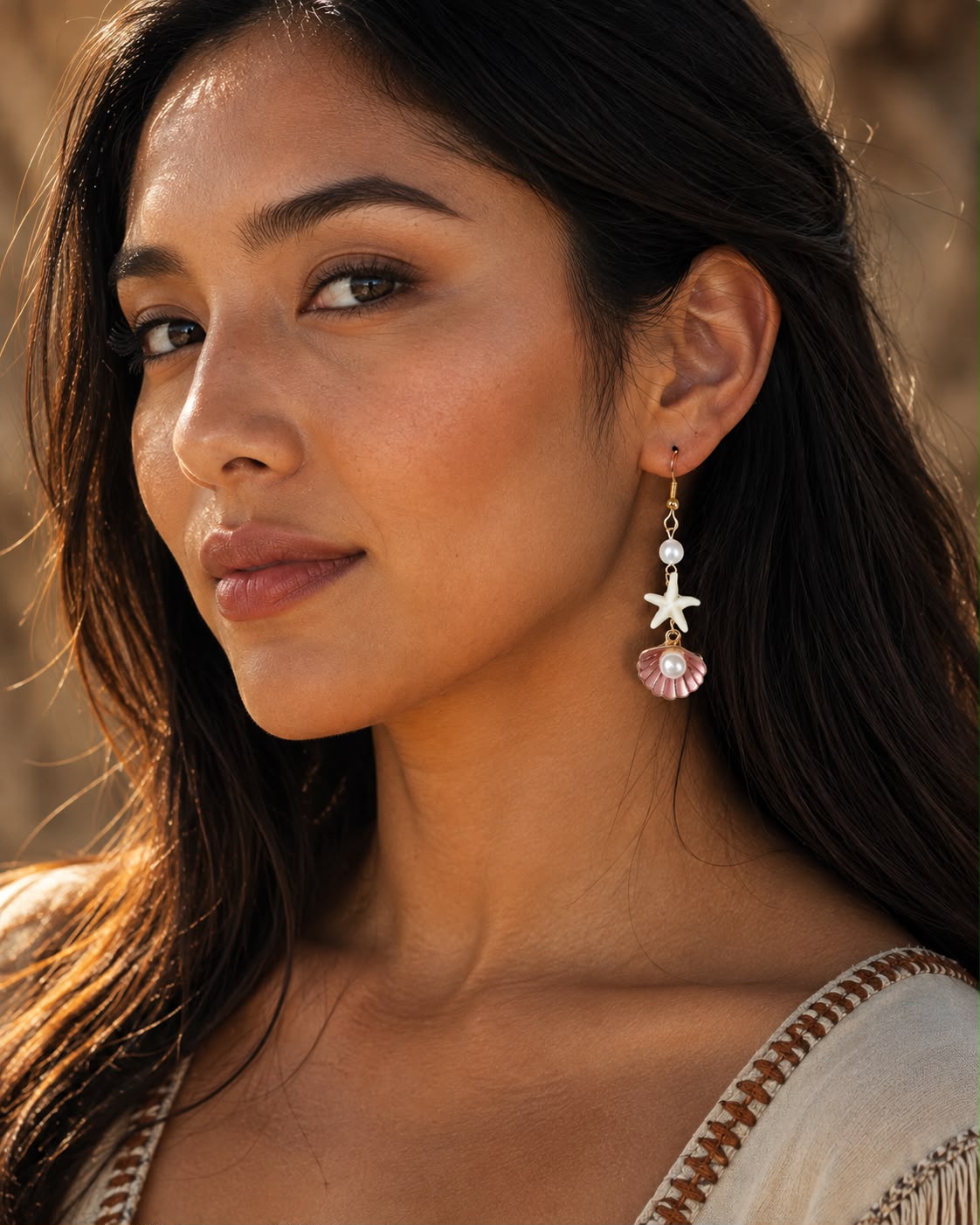 Bohemia Beach Style Colorful Stone Starfish Shell Drop Earrings