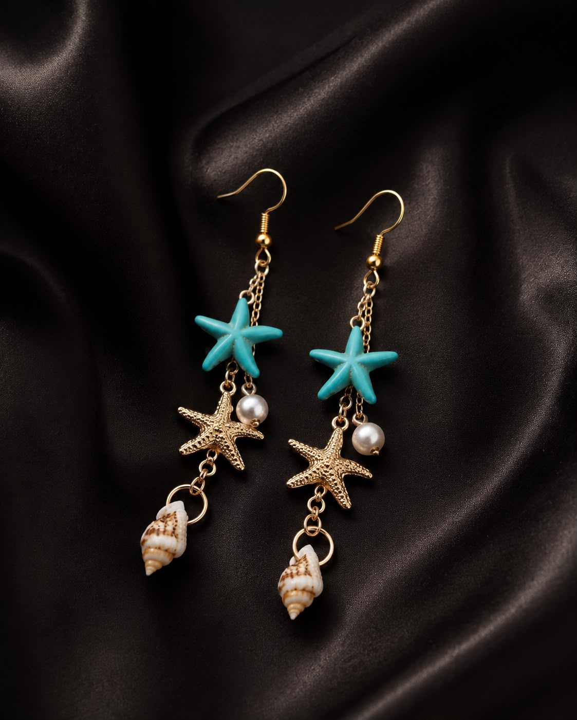 Bohemia Beach Style Colorful Stone Starfish Shell Drop Earrings
