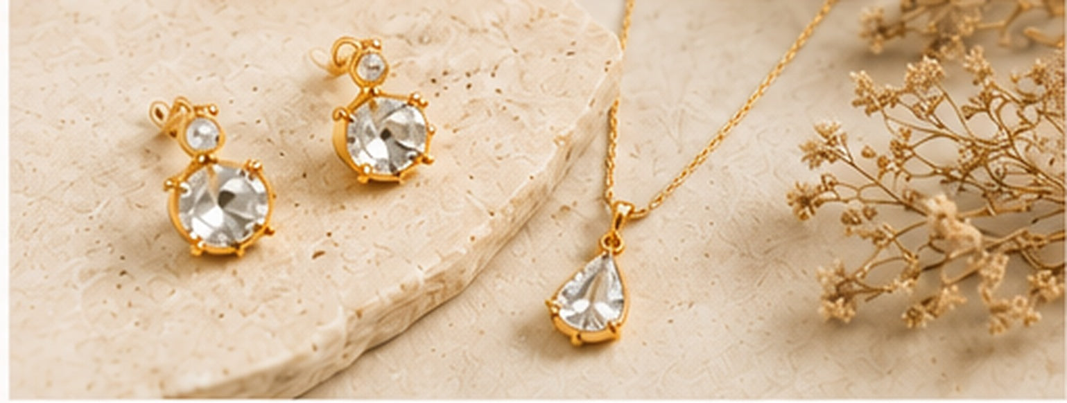 Crystal earrings and necklace by Trinkets by Emily